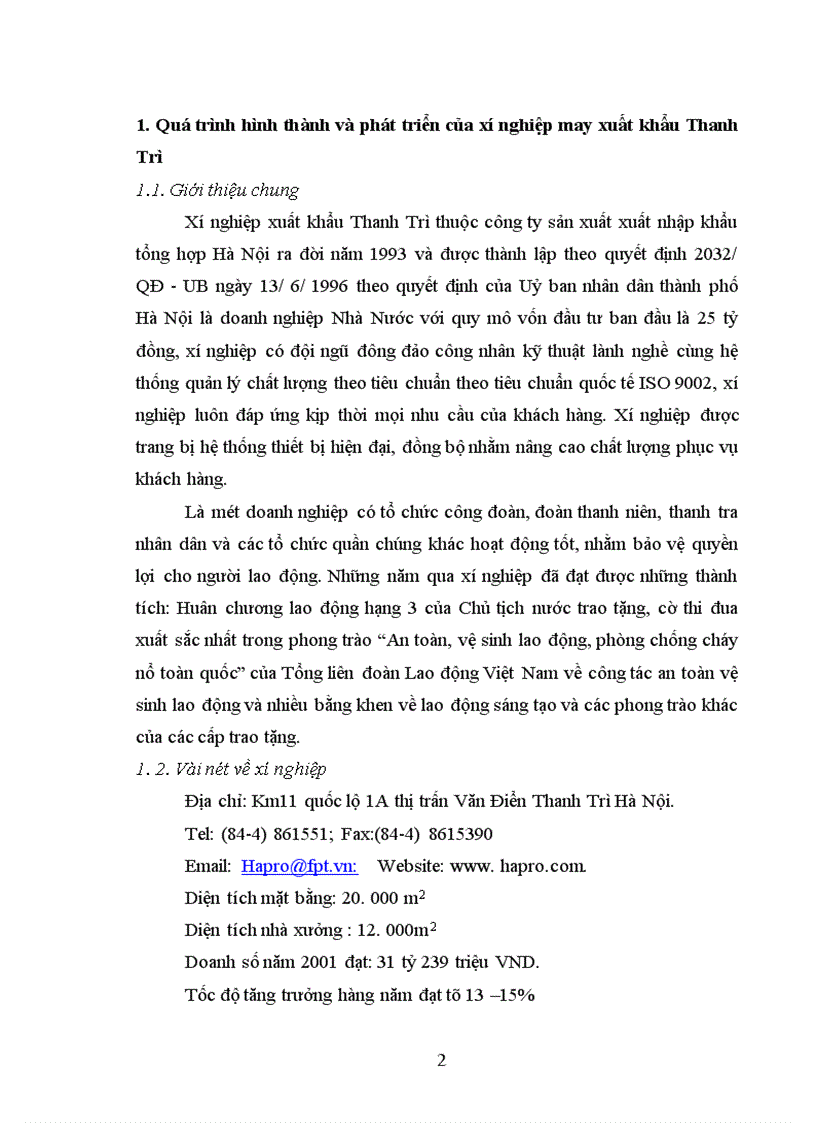 Báo cáo thực tập tại phòng KCS của xí nghiêp may xuất khẩu Thanh Trì