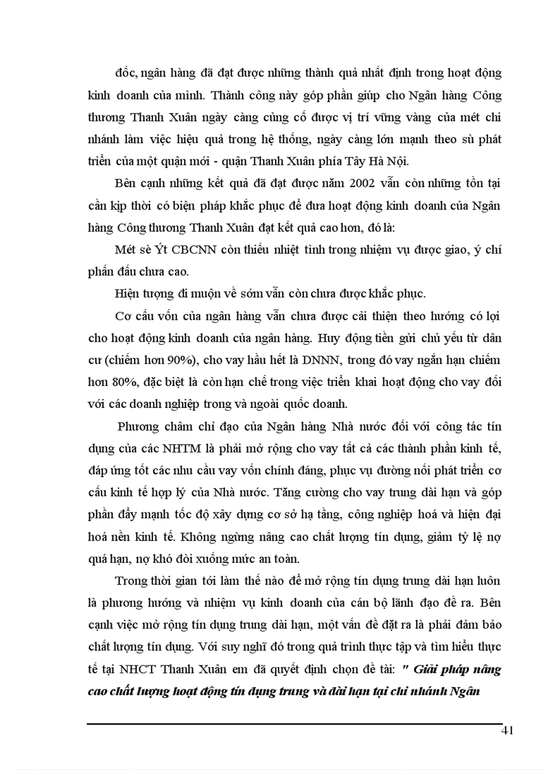 image for page Giải pháp nâng cao chất lượng hoạt động tín dụng trung và dài hạn tại chi nhánh Ngân hàng Công thương Thanh Xuân