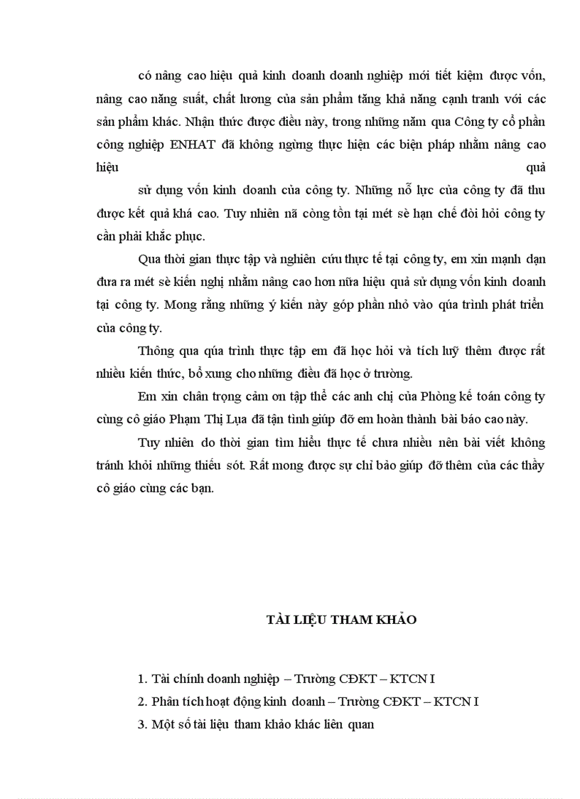 image for page Thực trạng và một số giải pháp nhằm hoàn thiện và nâng cao công tác quản lý và sử dụng vốn tại Công ty cổ phần công nghiệp ENHAT