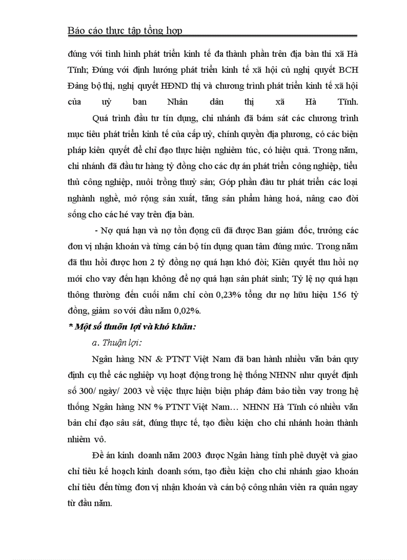 image for page Trong thời gian thực tấp tại NHNN& PTNT thị xã Hà Tĩnh, qua những số liệu và các báo cáo kết quả hoạt động kinh doanh của Ngân hàng em nhận thấy