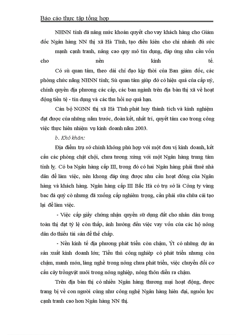 image for page Trong thời gian thực tấp tại NHNN& PTNT thị xã Hà Tĩnh, qua những số liệu và các báo cáo kết quả hoạt động kinh doanh của Ngân hàng em nhận thấy