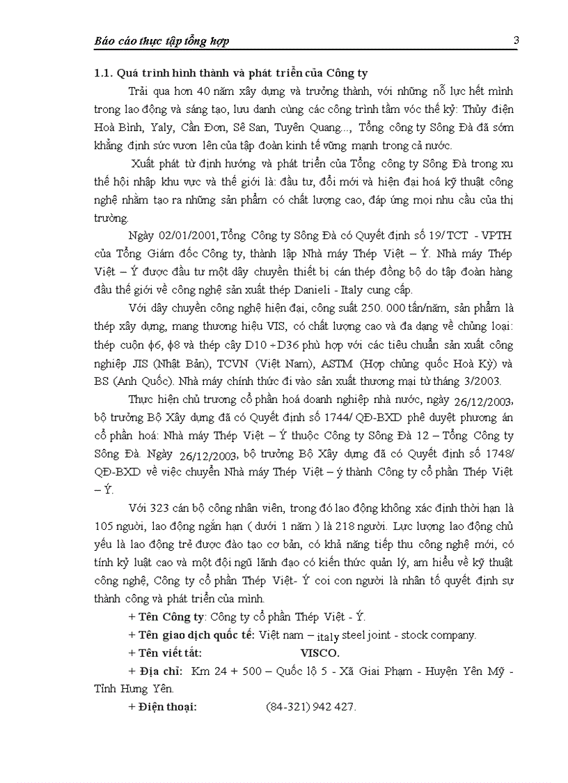image for page Báo cáo thực tập tại Công ty cổ phần Thép Việt - Ý