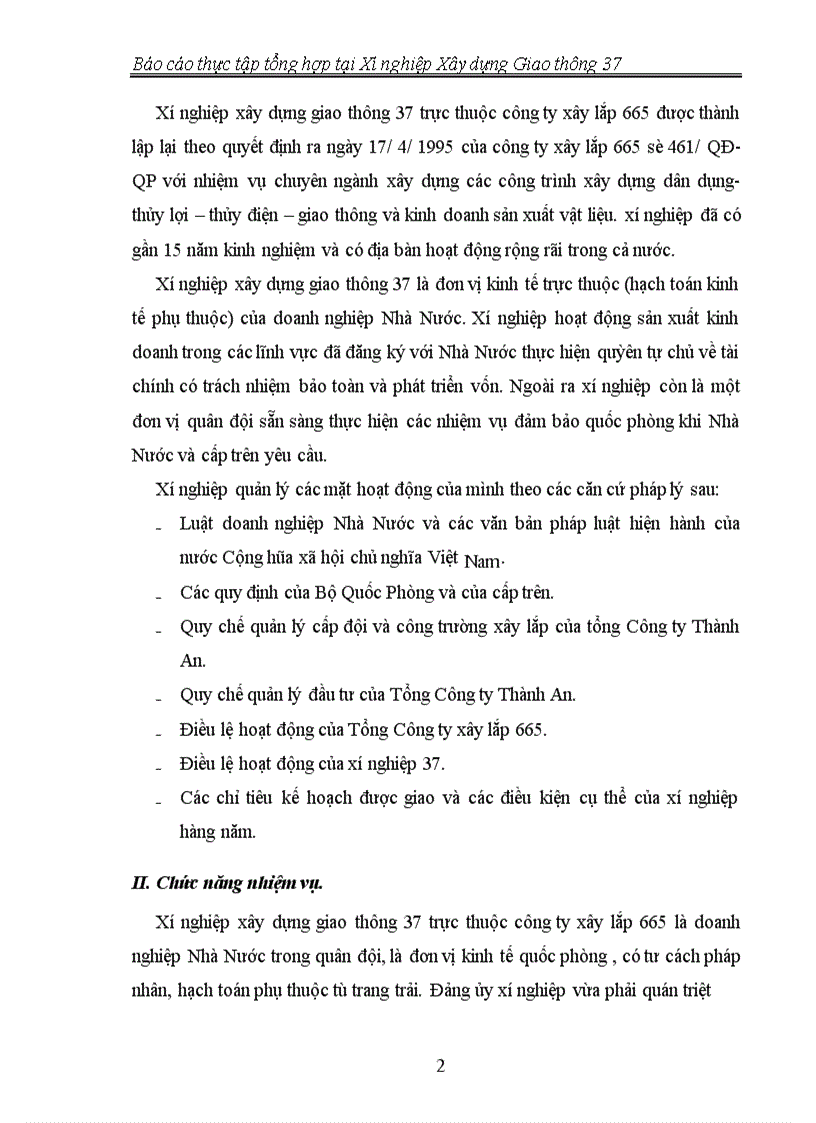 Báo cáo thực tập tại xí nghiệp xây dựng giao thông 37 – Công ty xây lắp 665