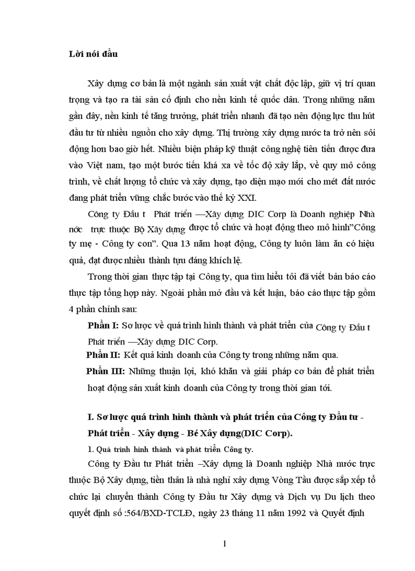 image for page Báo cáo thực tập tại Công ty Đầu tư Phát triển –Xây dựng DIC Corp
