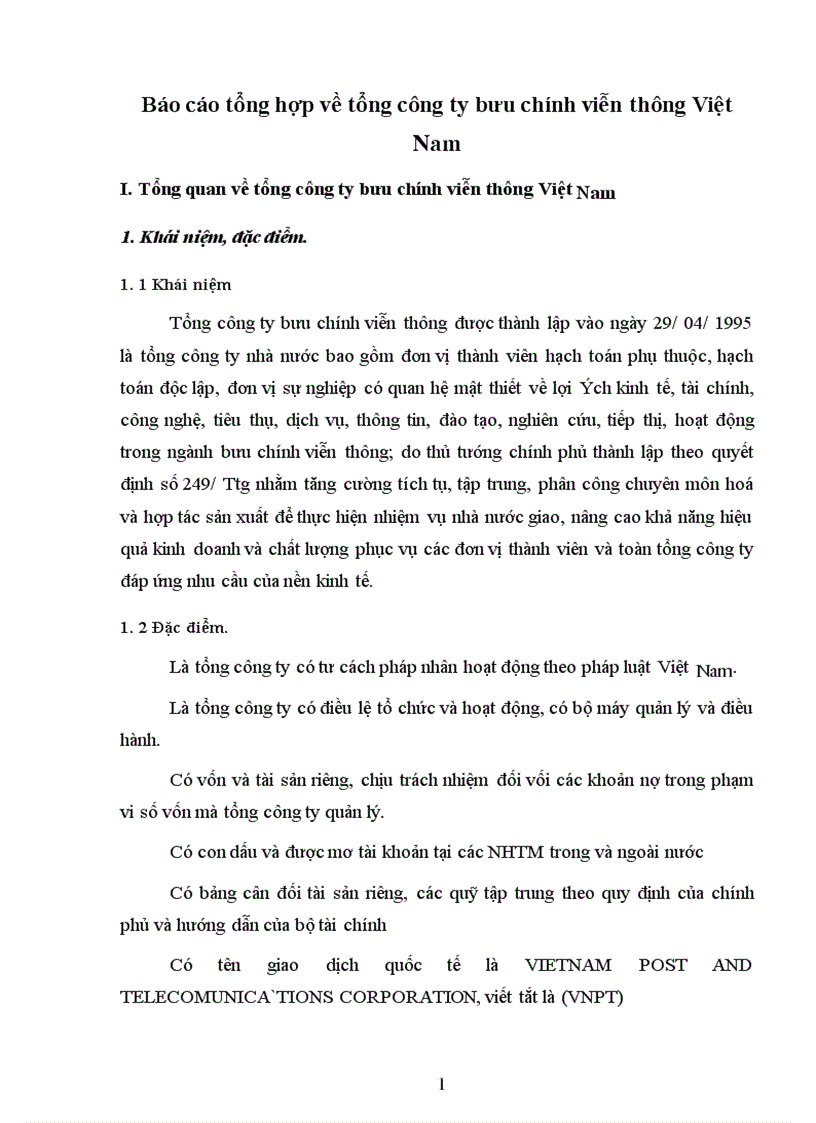 Báo cáo thực tập tại Tổng công ty bưu chính viễn thông