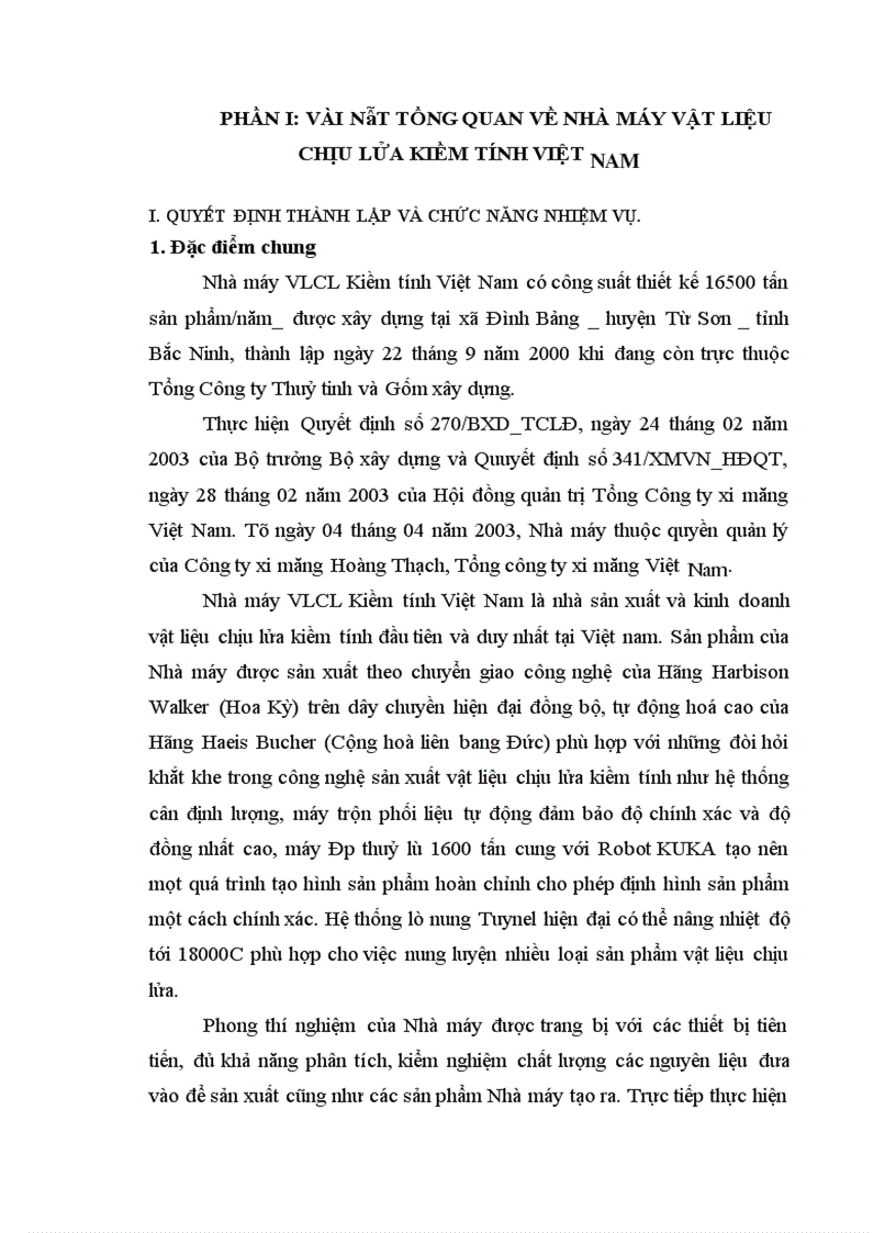 image for page Báo cáo thực tập tại Nhà máy vật liệu chịu lửa Kiềm tính Việt Nam