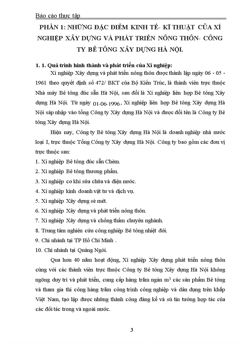 Báo cáo thực tập tại Xí nghiệp Xây dựng và phát triển nông thôn – Công ty Bê tông Xây dựng Hà Nội
