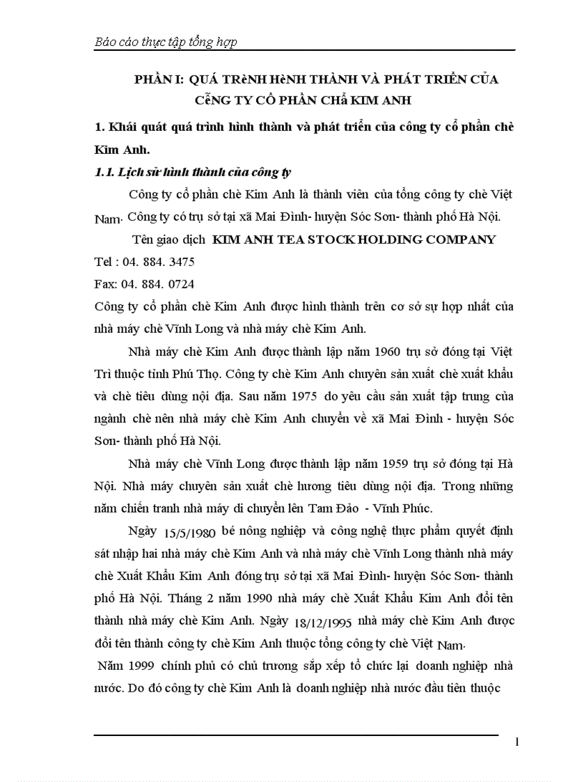 image for page Báo cáo thực tập tại Công ty Cổ phần Chè Kim Anh