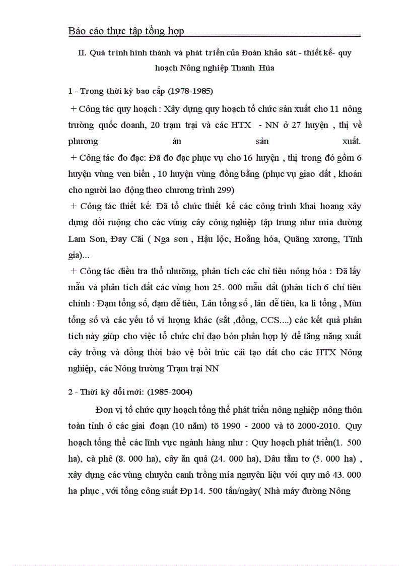 Báo cáo thực tập tại Đoàn Khảo sát - Thiết kế - Quy hoạch Nông nghiệp Thanh Hóa