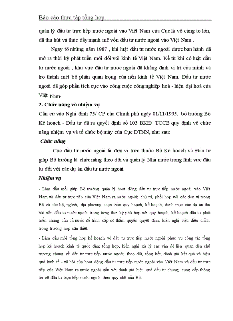 image for page Báo cáo thực tập tại Bộ Kế hoạch- Đầu tư và Cục ĐTNN