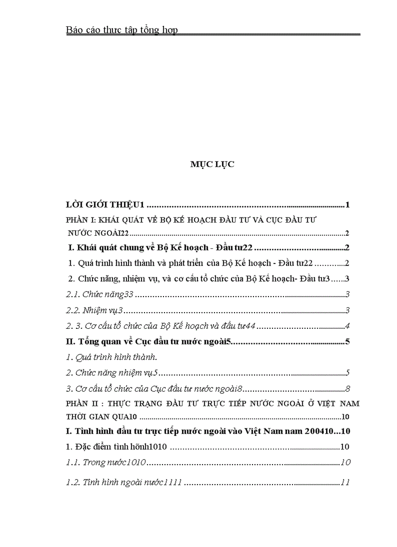 image for page Báo cáo thực tập tại Bộ Kế hoạch- Đầu tư và Cục ĐTNN