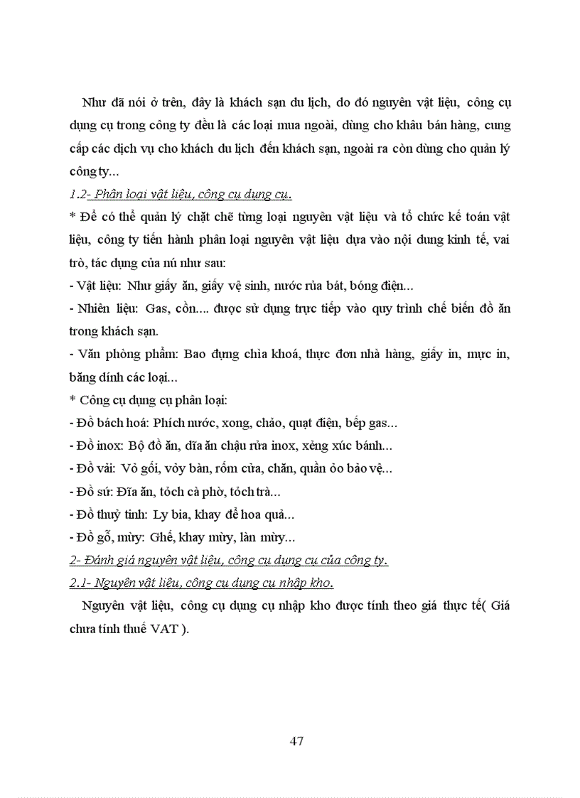 image for page Kế toán nguyên vật liệu – công cụ dụng cụ tại Công ty Khách Sạn Du Lịch Thắng Lợi