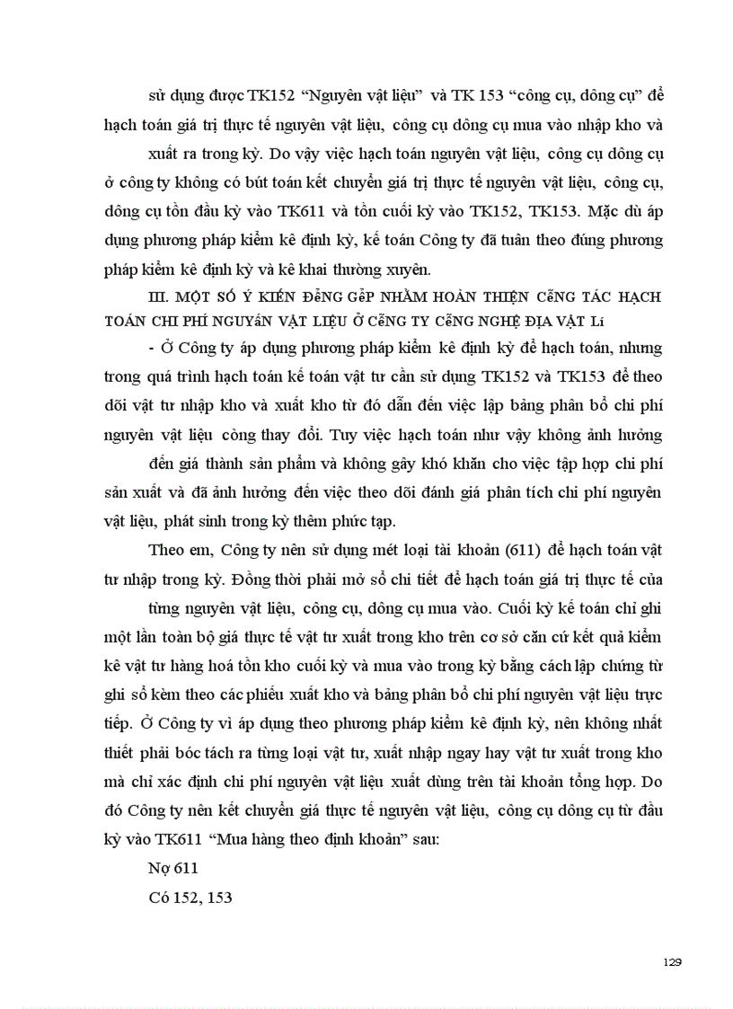 image for page Hoàn thiện công tác tổ chức kế toán chi phí về nguyên vật liệu, công cụ, dụng cụ tại Công ty Công nghệ Địa vật lý