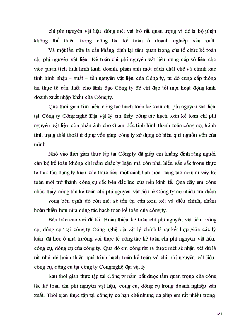 image for page Hoàn thiện công tác tổ chức kế toán chi phí về nguyên vật liệu, công cụ, dụng cụ tại Công ty Công nghệ Địa vật lý