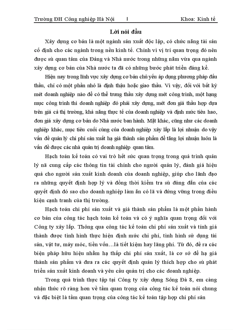 image for page Hoàn thiện công tác hạch toán chi phí sản xuất và tính giá thành sản phẩm tại Công ty xây dựng Sông Đà 8