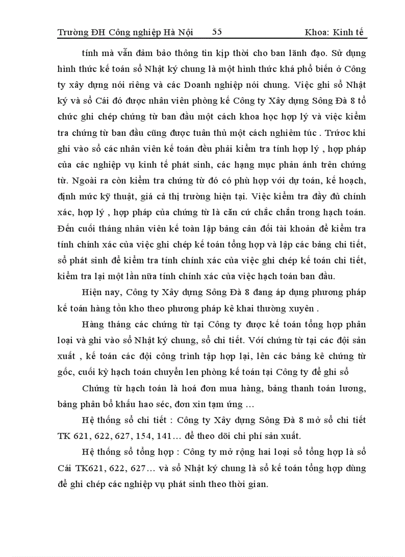 image for page Hoàn thiện công tác hạch toán chi phí sản xuất và tính giá thành sản phẩm tại Công ty xây dựng Sông Đà 8