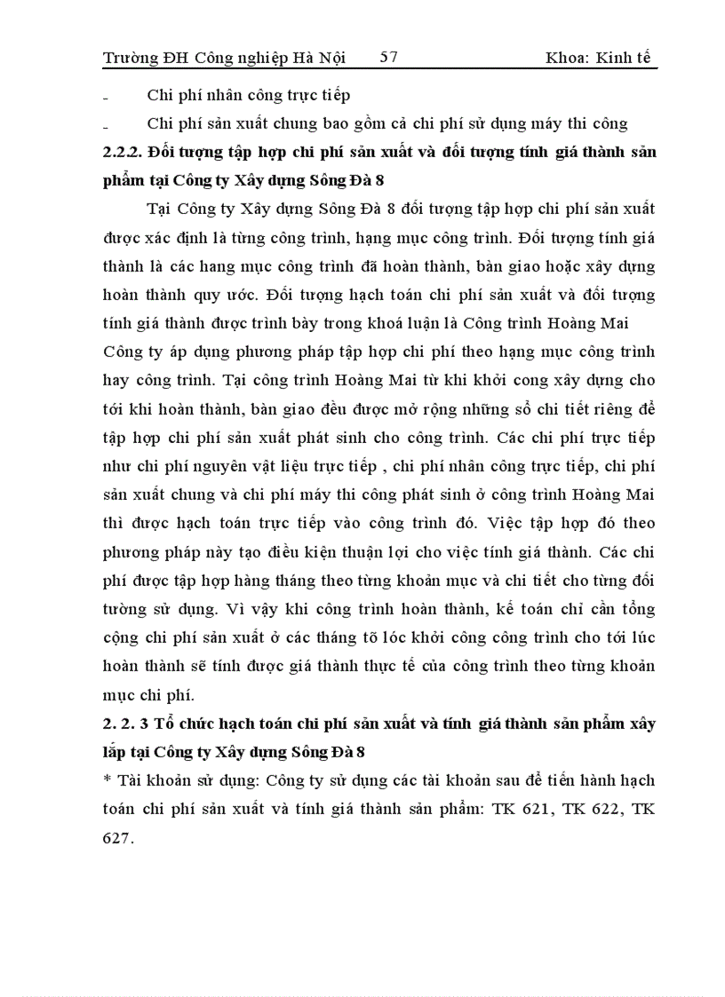 image for page Hoàn thiện công tác hạch toán chi phí sản xuất và tính giá thành sản phẩm tại Công ty xây dựng Sông Đà 8