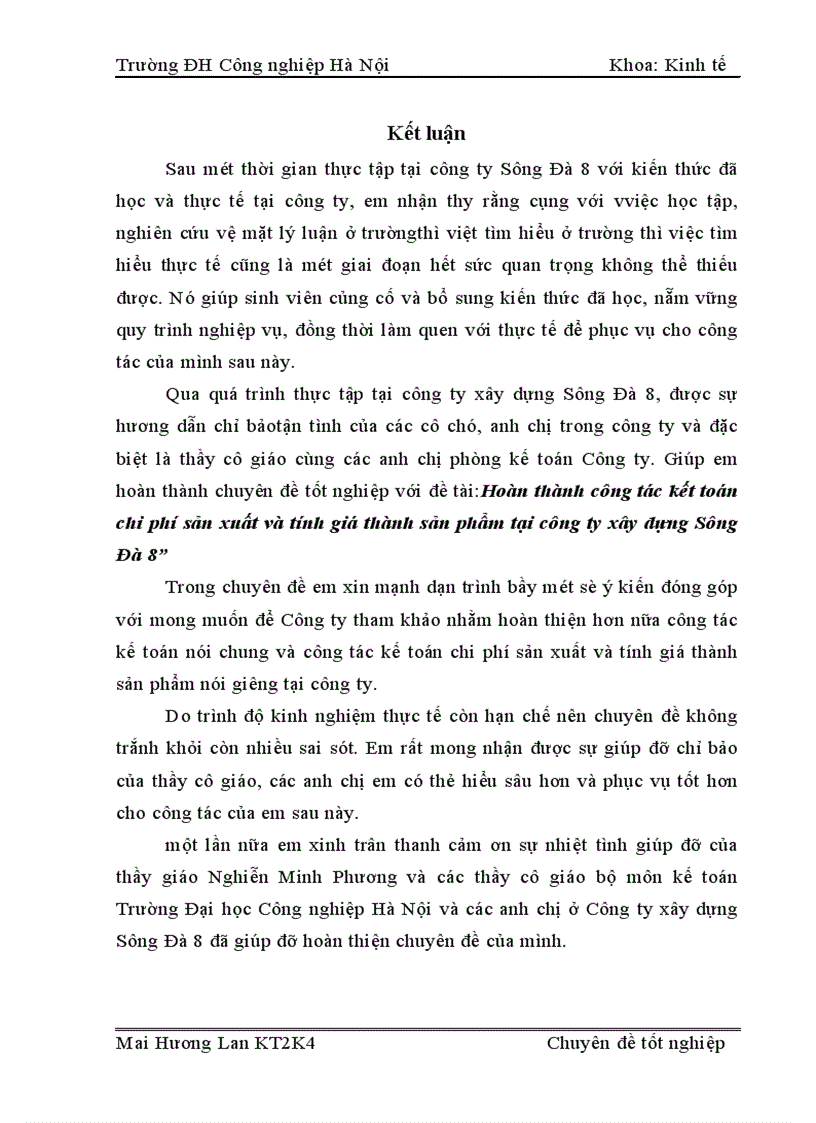 image for page Hoàn thiện công tác hạch toán chi phí sản xuất và tính giá thành sản phẩm tại Công ty xây dựng Sông Đà 8