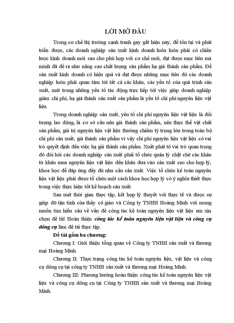 image for page Công tác kế toán nguyên liệu vật liệu và công cụ dụng cụ tại Công ty TNHH sản xuất và thương mại Hoàng Minh