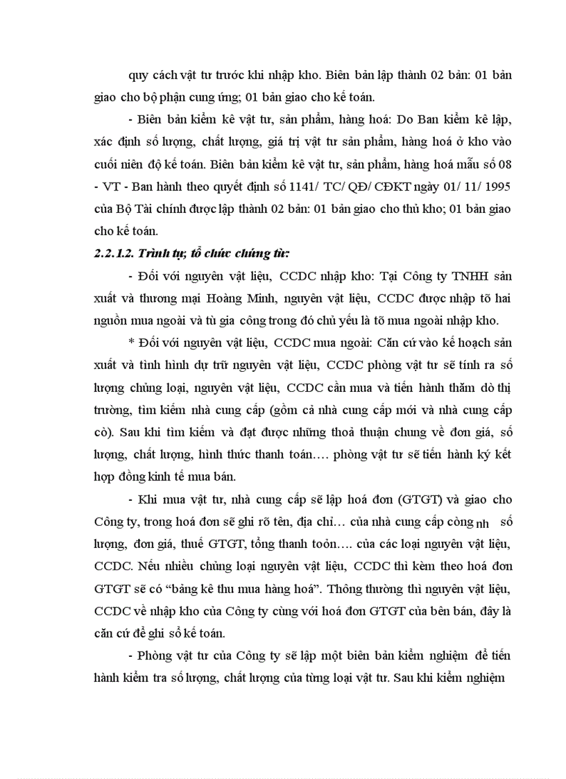 image for page Công tác kế toán nguyên liệu vật liệu và công cụ dụng cụ tại Công ty TNHH sản xuất và thương mại Hoàng Minh