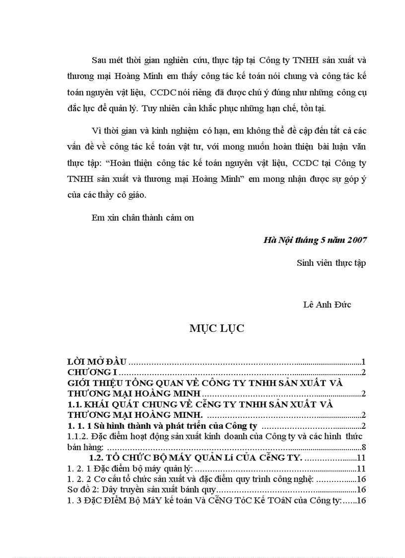 image for page Công tác kế toán nguyên liệu vật liệu và công cụ dụng cụ tại Công ty TNHH sản xuất và thương mại Hoàng Minh