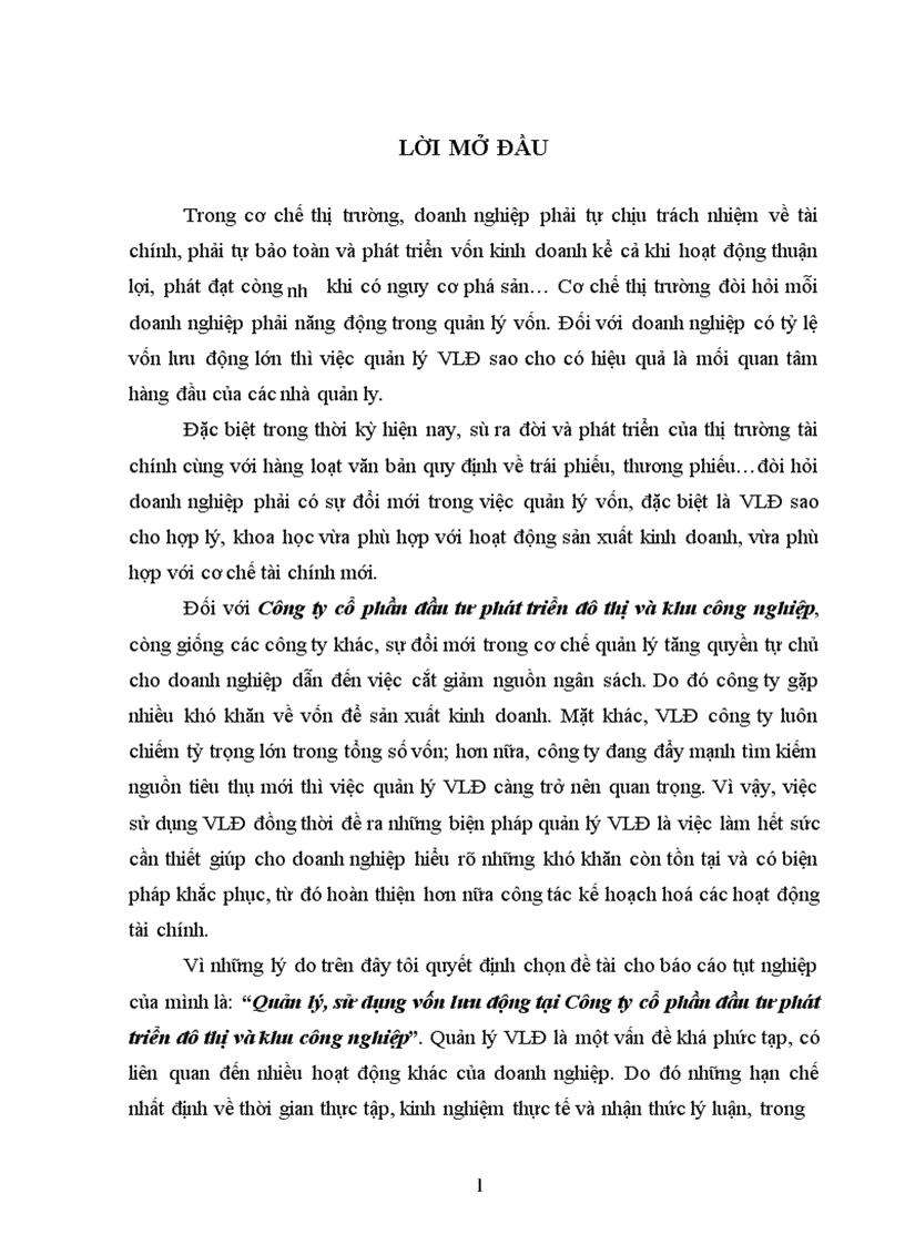 image for page Quản lý, sử dụng vốn lưu động tại Công ty cổ phần đầu tư phát triển đô thị và khu công nghiệp