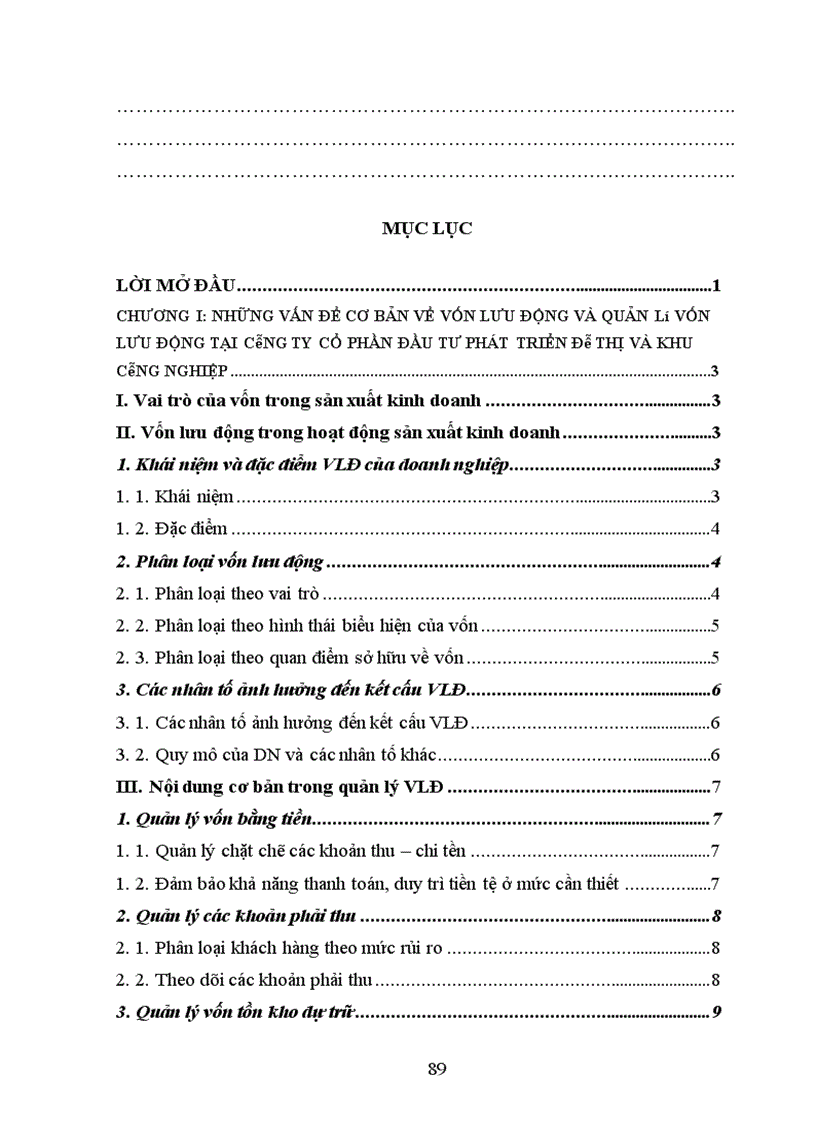 image for page Quản lý, sử dụng vốn lưu động tại Công ty cổ phần đầu tư phát triển đô thị và khu công nghiệp