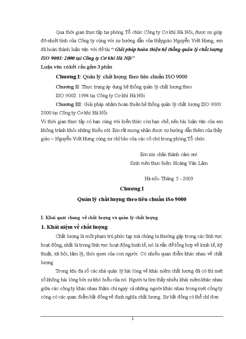 image for page Giải pháp hoàn thiện hệ thống quản lý chất lượng ISO 9001:2000 tại Công ty Cơ khí Hà Nội