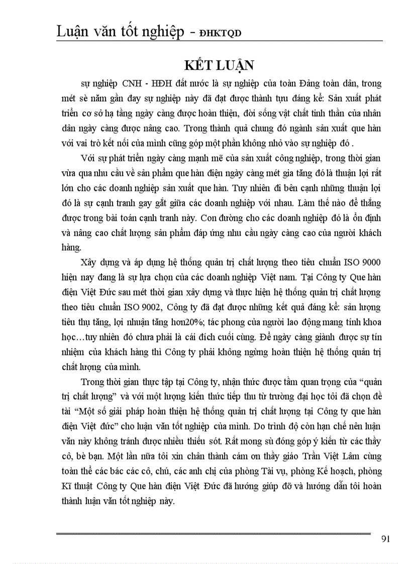 image for page Một số giải pháp hoàn thiện hệ thống quản trị chất lượng tại Công ty Que hàn điện Việt Đức