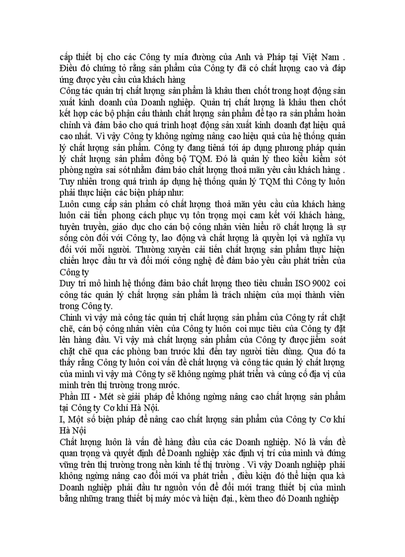 image for page Vấn đề đảm bảo và nâng cao chất lượng sản phẩm tại Công ty Cơ khí Hà Nội