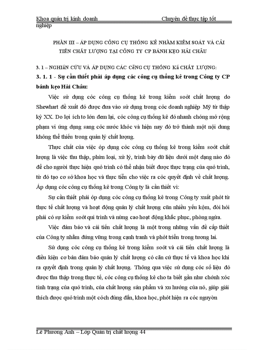 image for page Áp dụng công cụ thống kê nhằm kiểm soát và cải tiến chất lượng tại công ty CP bánh kẹo Hải Châu