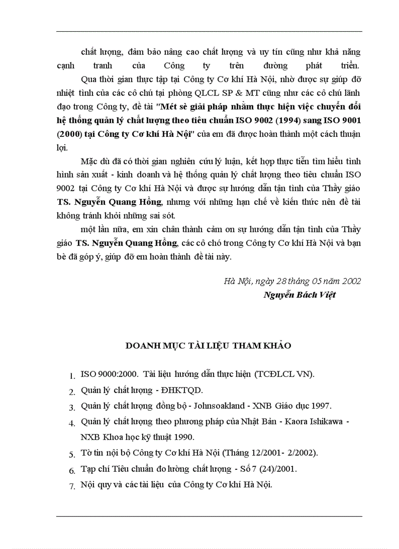 image for page Một số giải pháp nhằm thực hiện việc chuyển đổi hệ thống quản lý chất lượng theo tiêu chuẩn ISO 9002 (1994) sang ISO 9001 (2000) tại Công ty Cơ khí Hà Nội