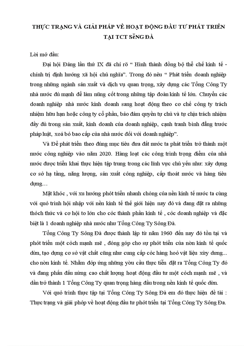 image for page Thực trạng và giải pháp về hoạt động đầu tư phát triển tại Tổng Công Ty Sông Đa