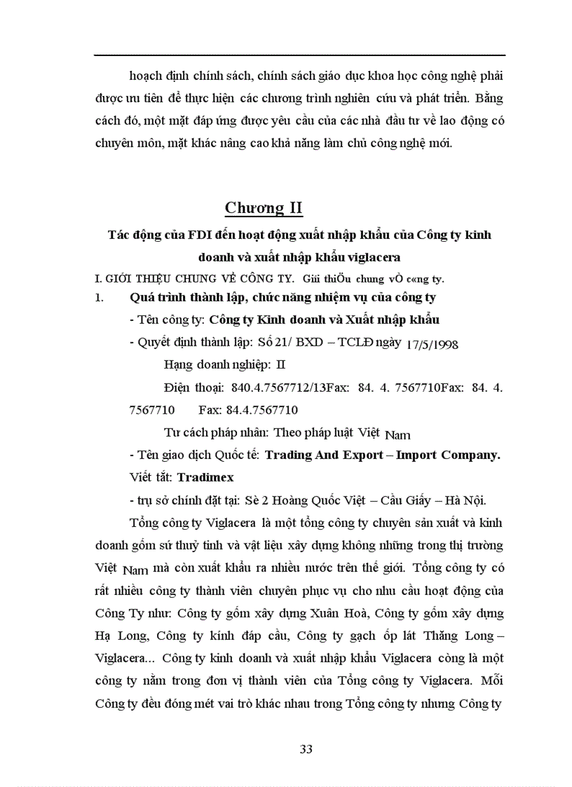 image for page Tác động của đầu tư trực tiếp nước ngoài tới hoạt động xuất nhập khẩu của Công ty kinh doanh và xuất nhập khẩu Viglacera.