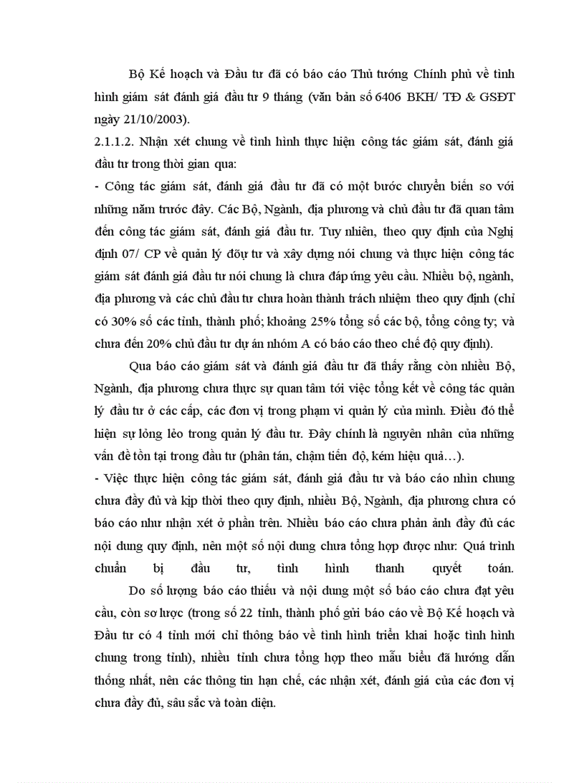 image for page Thực trạng công tác giám sát, đánh giá đầu tư đối với các dự án đầu tư tại vụ thẩm định và giám sát đầu tư.