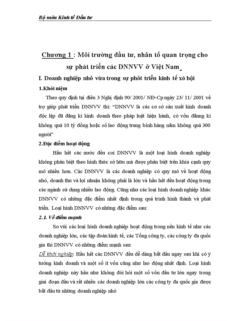 image for page Môi trường đầu tư với sự phát triển của DNNVV Việt Nam