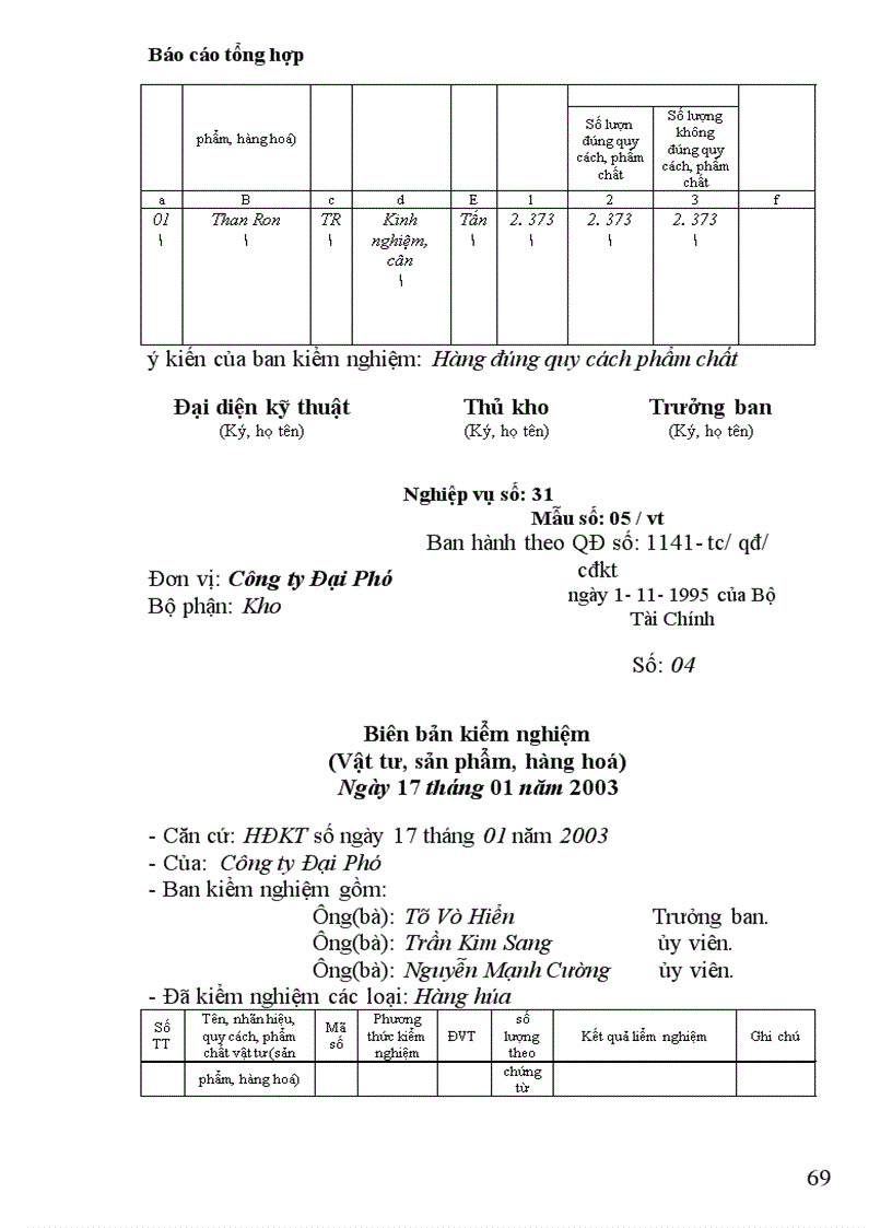 image for page Báo cáo tổng hợp tại Công ty Đại Phú