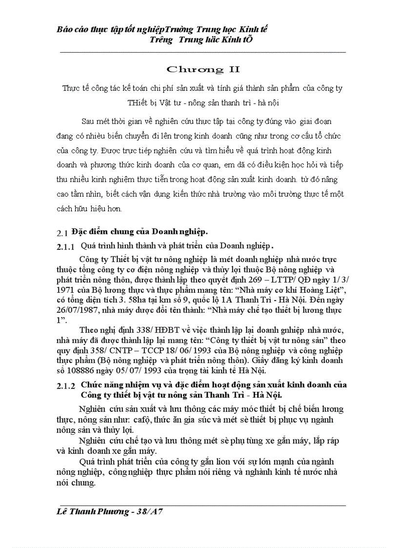 image for page Kề toán chi phí sản xuất và tính giá thành sản phẩm tại Công ty vật tư thiết bị nông sản Thanh Trì - Hà Nội