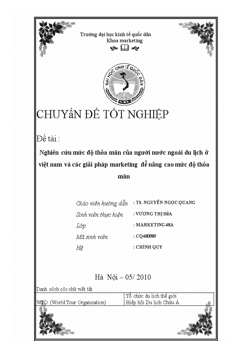 Nghiên cứu mức độ thỏa mãn của người nước ngoài du lịch ở việt nam và các giải pháp marketing để nâng cao mức độ thỏa mãn Hà Nội – 05