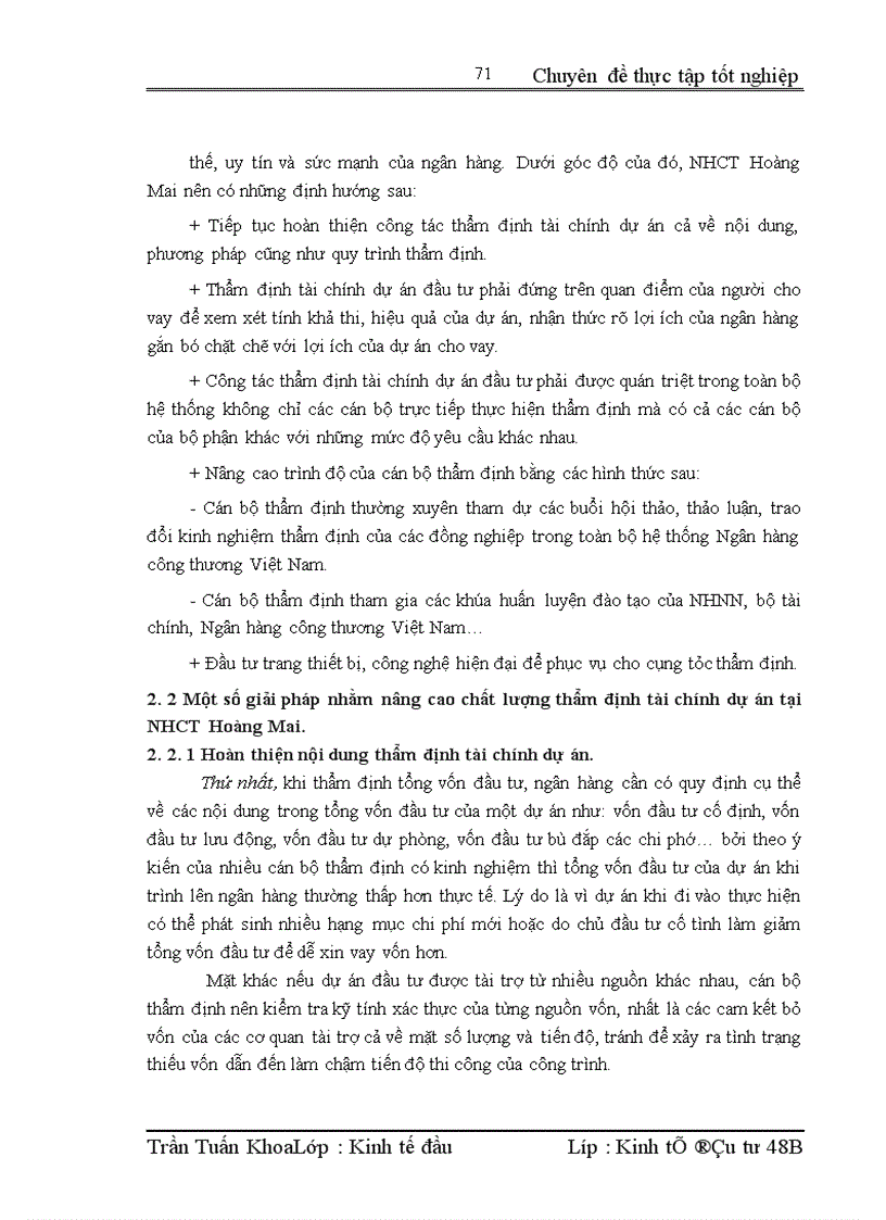 image for page Nâng cao chất lượng thẩm định tài chính dự án tại Ngân hàng Công thương Hoàng Mai