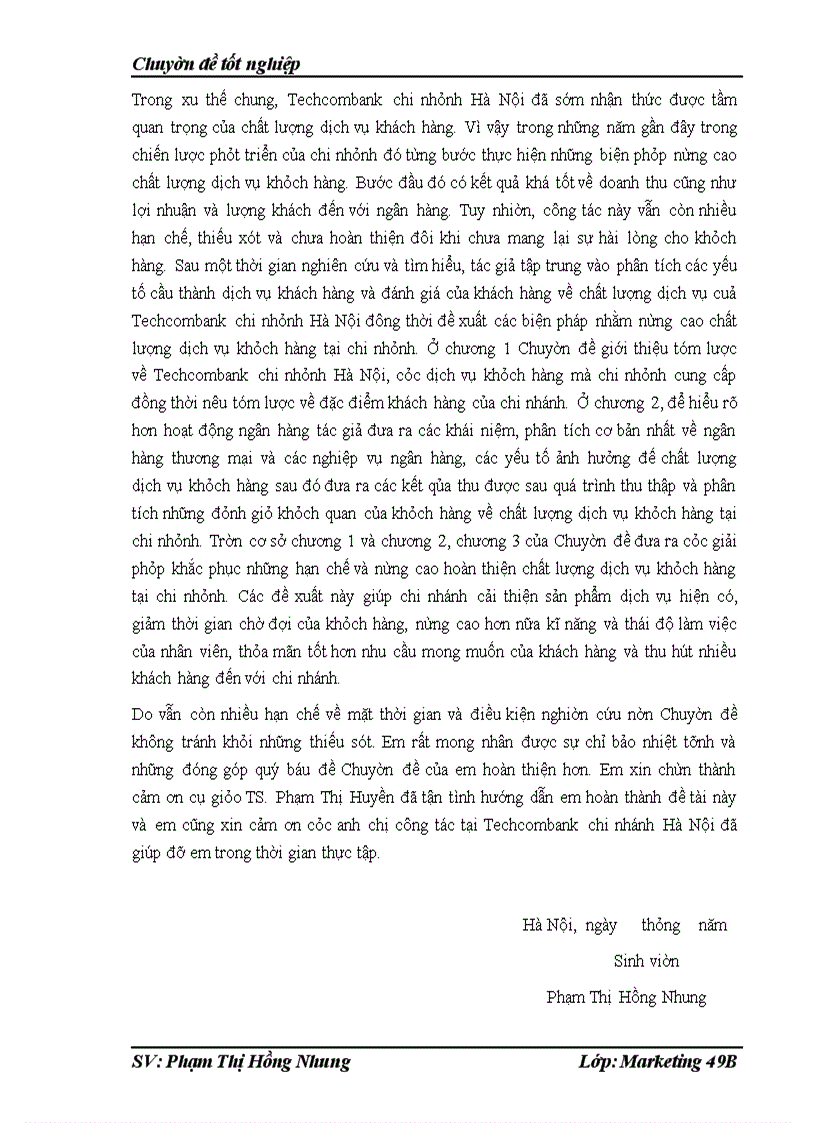 image for page Chất lượng dịch vụ khách hàng tại Phòng giao dịch của chi nhánh Techcombank số 15- Đào Duy Từ- Hoàn Kiếm-Hà Nội
