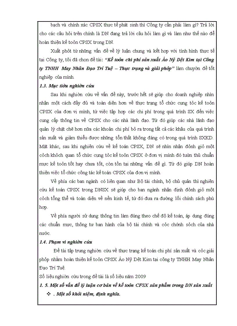image for page Hoàn thiện kế toán CPSX và tính giá thành sản phẩm tại Công ty TNHH May Nhân Đạo Trí Tuệ