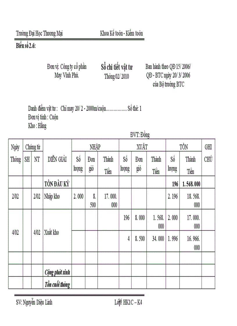 image for page Kế toán nguyên vật liệu sản xuất áo sơ mi ở công ty cổ phần may Vĩnh Phú