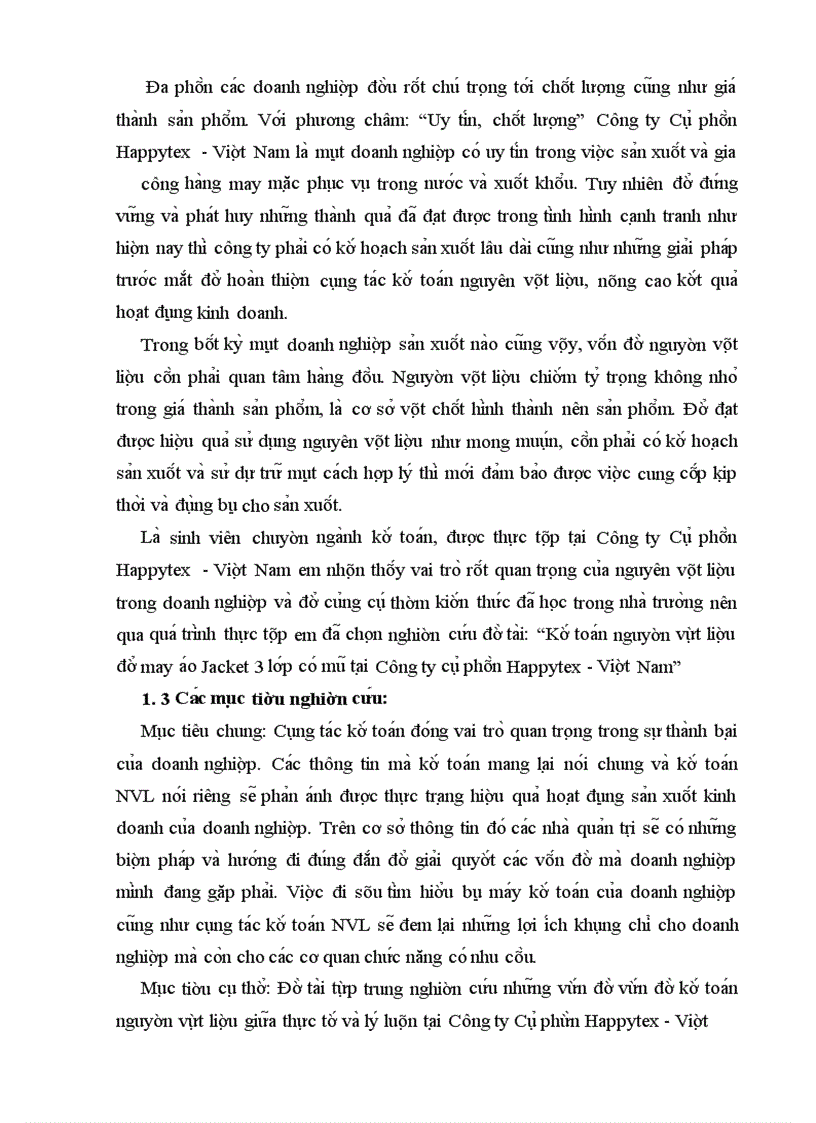 image for page Kế toán nguyên vật liệu để may áo Jacket 3 lớp có mũ tại Công ty cổ phần Happytex - Việt Nam