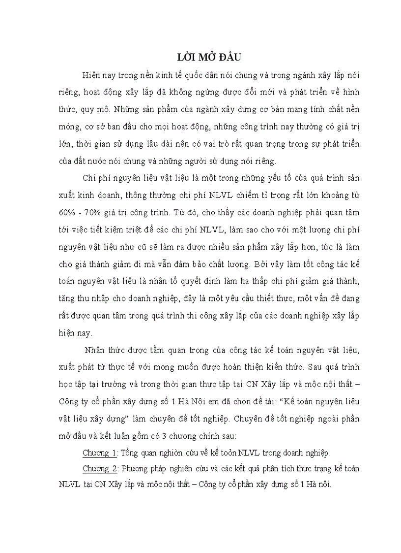 image for page Kế toán NLVL xây dựng tại Chi nhánh Xây lắp và mộc nội thất – Công ty cổ phần xây dựng số 1 Hà Nội