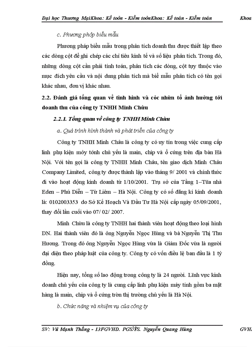 image for page Phân tích doanh thu tại công ty TNHH Minh Châu