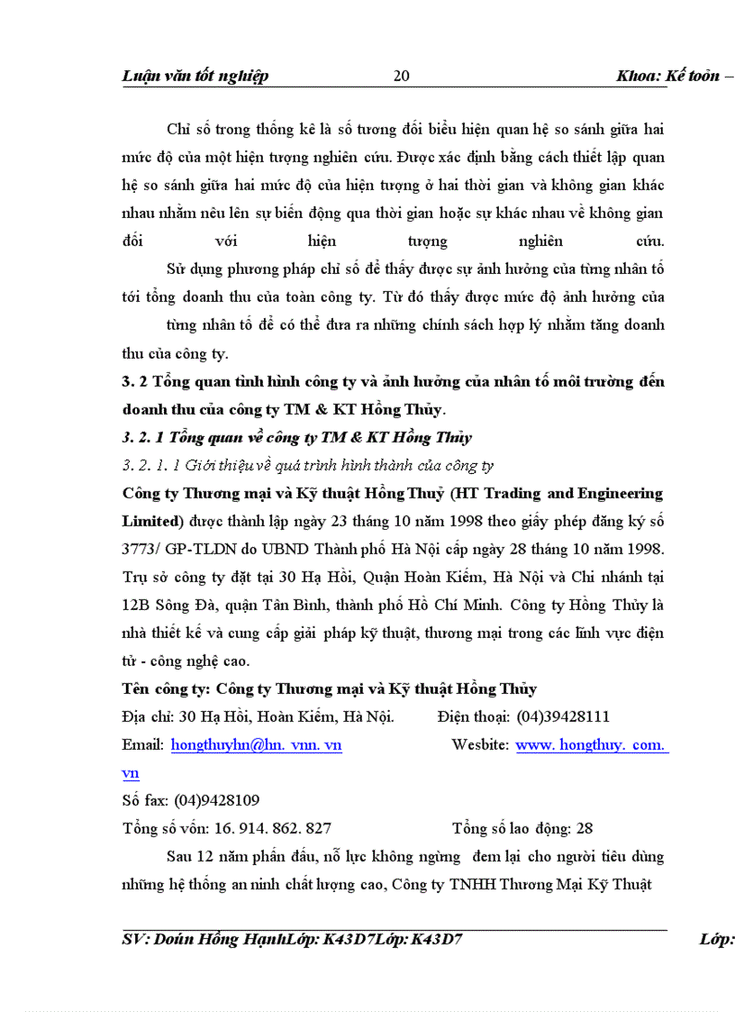 image for page Phân tích thống kê doanh thu tại công ty thương mại và kỹ thuật Hồng Thủy