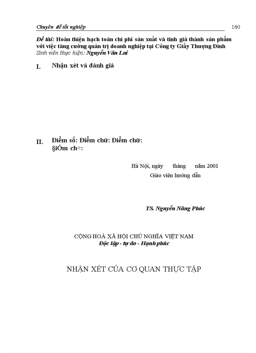 image for page Hoàn thiện hạch toán chi phí sản xuất và tính giá thành sản phẩm với việc tăng cường quản trị doanh nghiệp tại Công ty Giầy Thượng Đình Sinh viên thực hiện