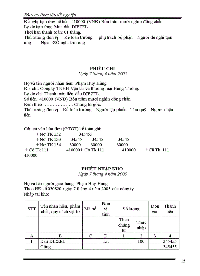 image for page Báo cáo thực tập tại công ty TNHH vận tải và thương mại Hùng Tưởng
