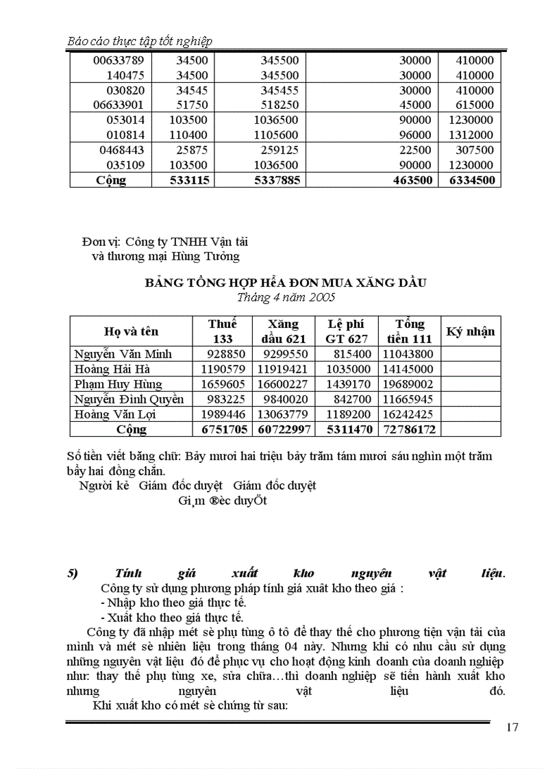 image for page Báo cáo thực tập tại công ty TNHH vận tải và thương mại Hùng Tưởng